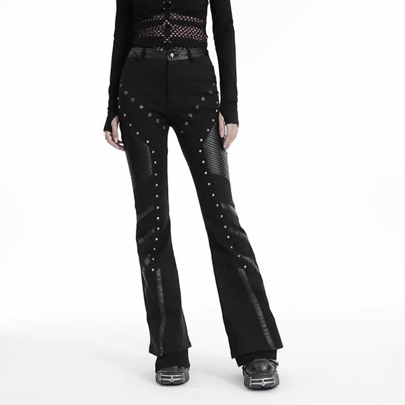 賽博龐克西域術士斜紋喇叭褲 - 女長褲 - 其他材質 黑色