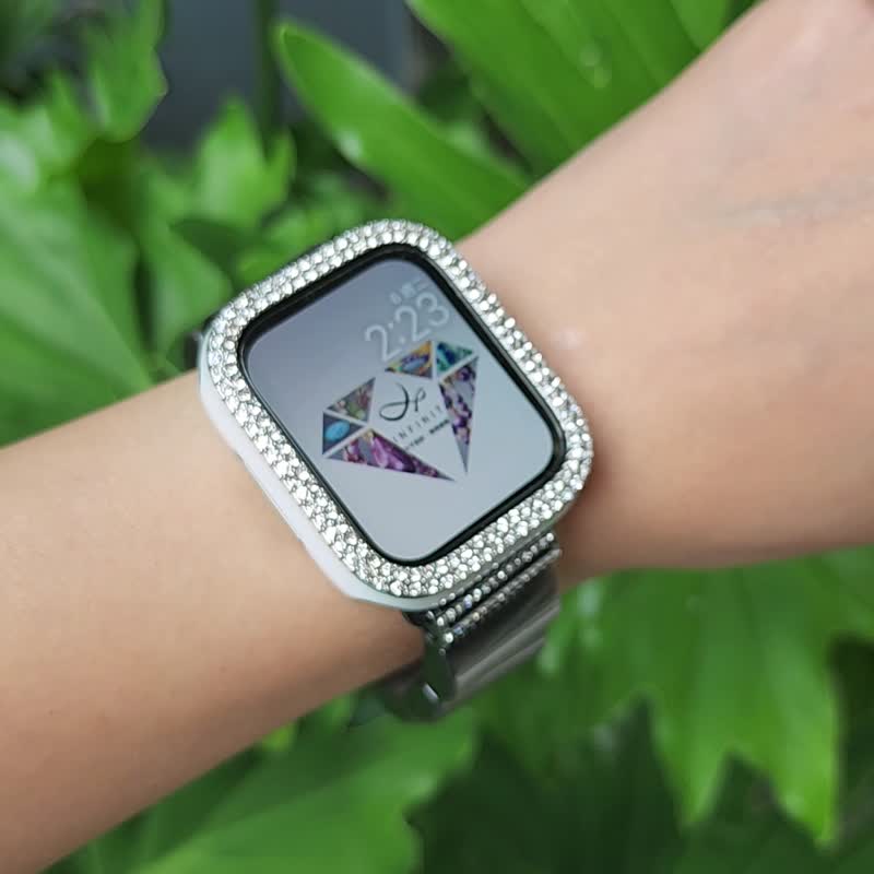 Top Silver Stone career fortune Apple Watch smart watch Android Gemstone strap - สายนาฬิกา - เครื่องเพชรพลอย สีเทา
