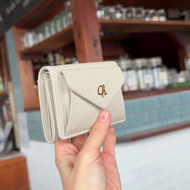 Maily (Ivory) : Tri-fold wallet, Short wallet, cow leather, Cream-white - 錢包/皮夾/長短夾 - 真皮 白色