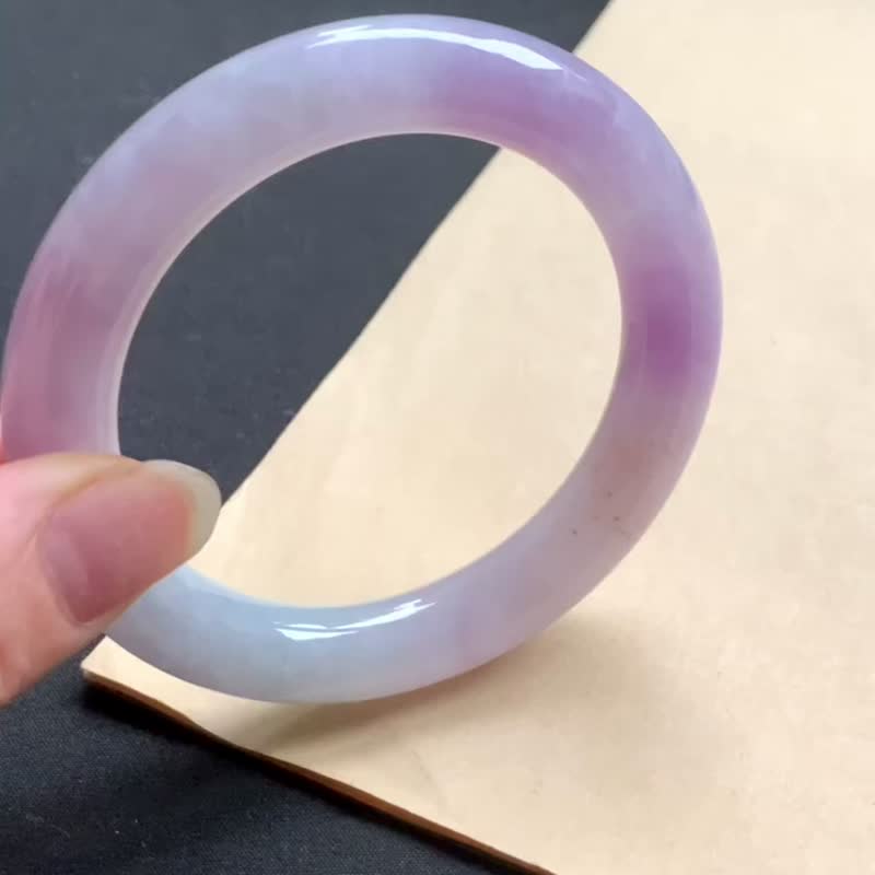 冰種翡翠天然翡翠玉鐲 A玉手鐲玉鈪 • 糯冰種紫羅蘭翡翠圓鐲 - 手鍊/手環 - 玉石 紫色