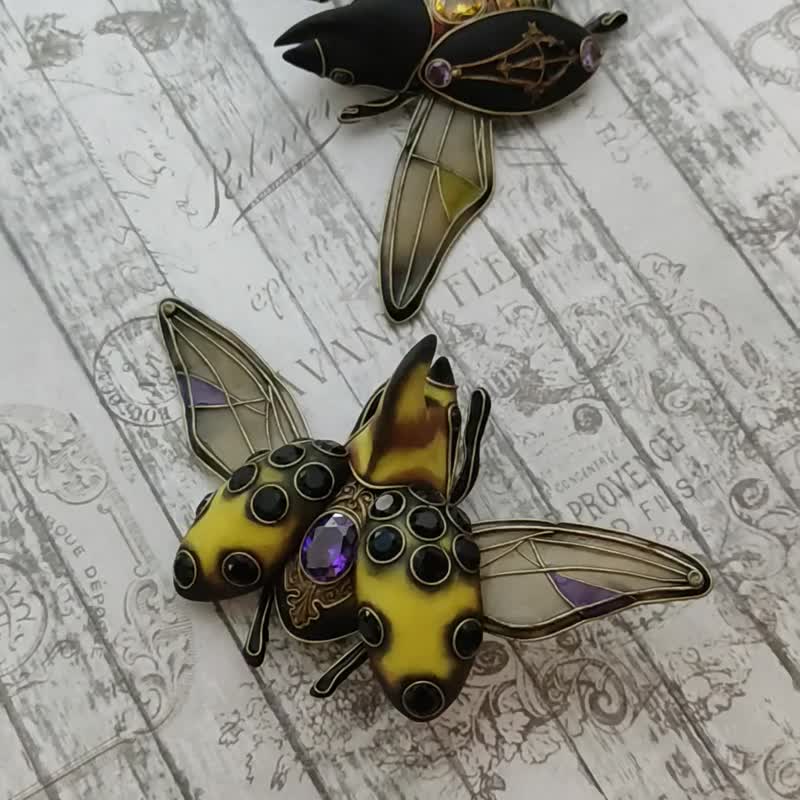 Brooch Hercules beetle, brooch-pin with an insect, brooch Black beetle - 胸針 - 寶石 黑色