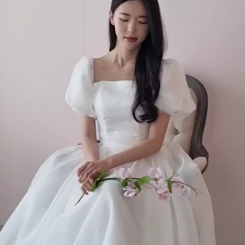 公主袖露肩兩穿A字婚紗 - 禮服/小禮服 - 聚酯纖維 白色