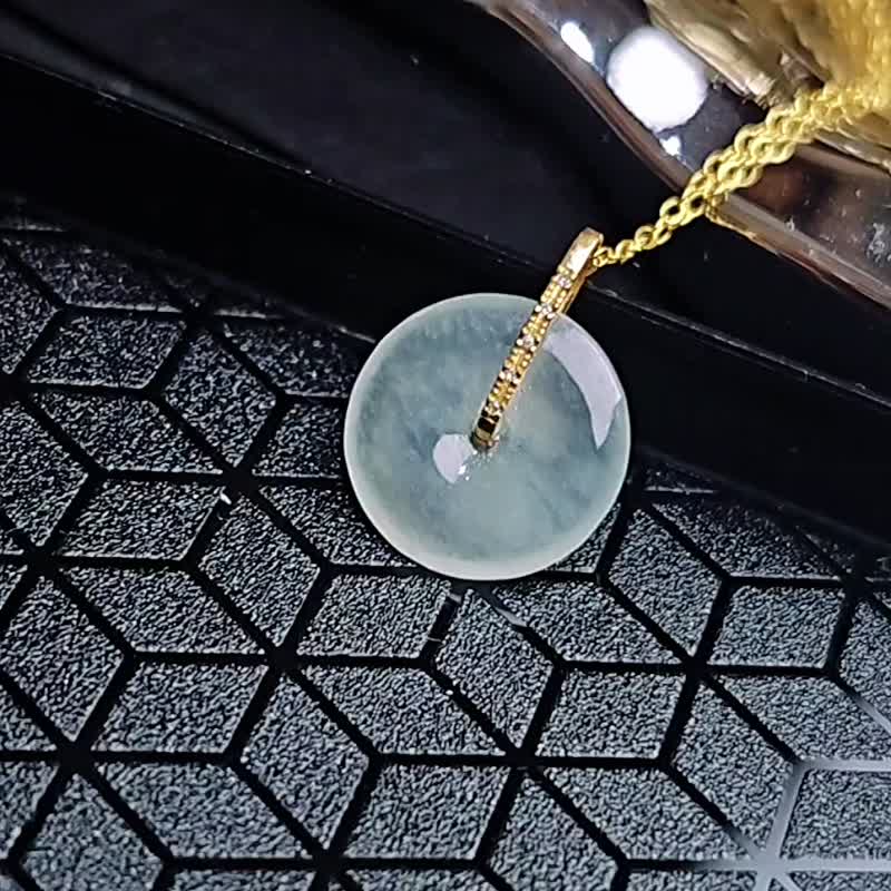 招財•圓滿•平安•同心|18k真金鑽高冰晴平安扣|緬甸A貨翡翠吊墜 - 項鍊 - 玉石 