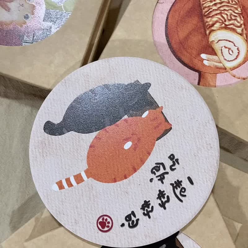 Have a good meal togetherl roundl cat absorbent coaster - อื่นๆ - ดินเผา 