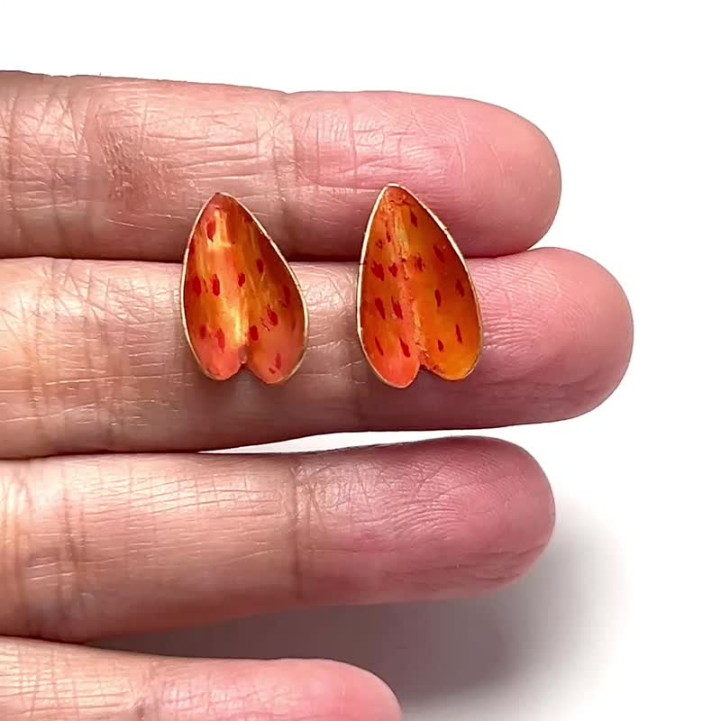 【Misty Dots 】MDBE06 橘色繪畫耳環/ 黃銅/ 手工禮物/ 客製化 - 耳環/耳夾/耳骨夾 - 銅/黃銅 橘色