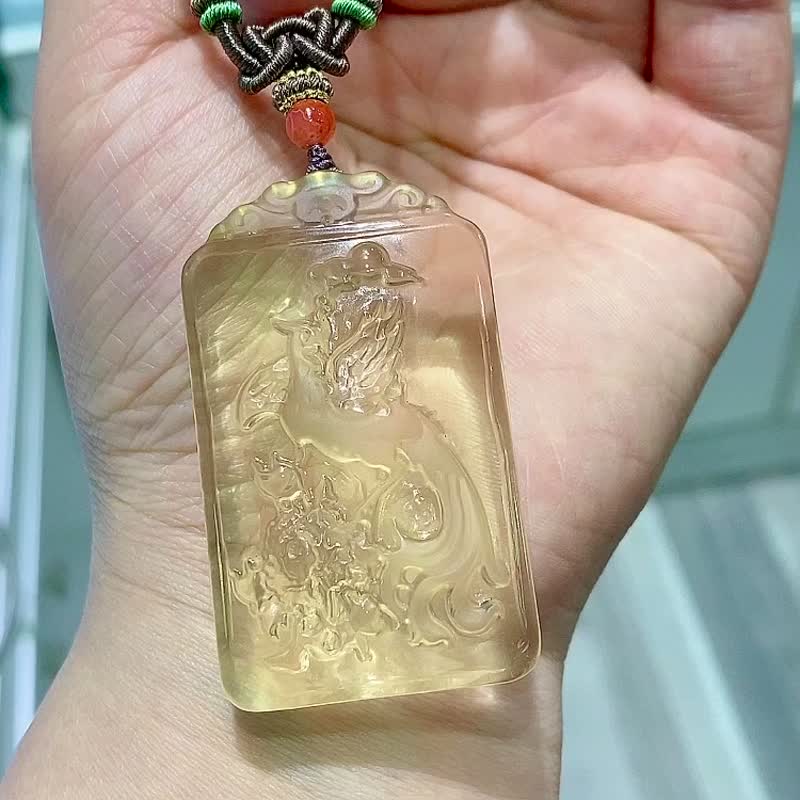 天然巴西黃水晶鳳凰吊 百鳥之王高貴典雅鳳凰象徵祥瑞栩栩如生 - 吊飾/掛飾 - 水晶 