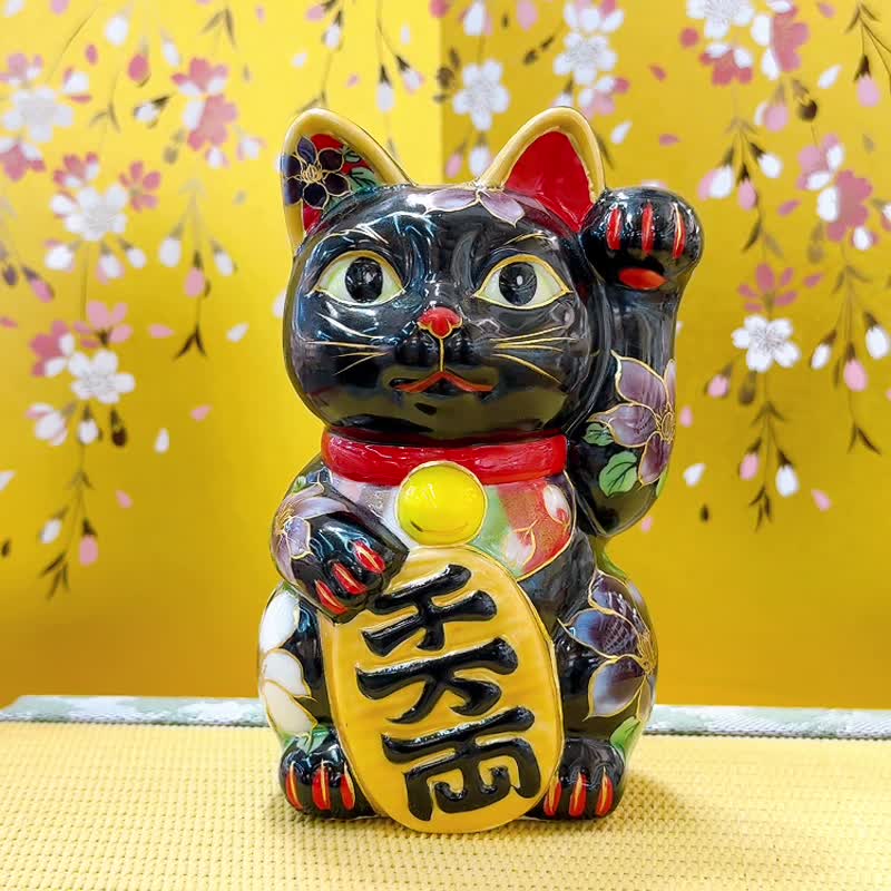 【墨華納寶】日本清水燒招財貓 | 黑地鐵線 - 擺飾/家飾品 - 瓷 黑色