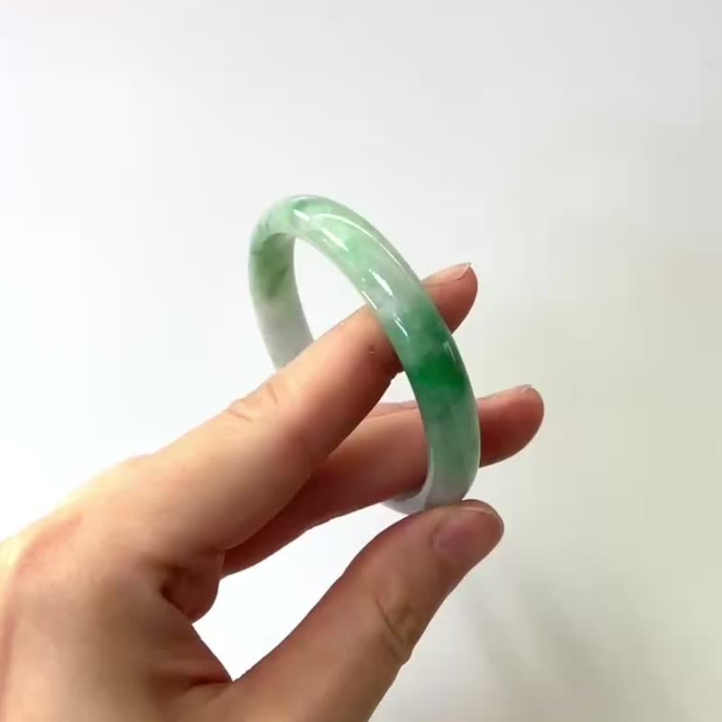 天然翡翠 緬甸 A玉 玉鐲 • 白底青福鐲 - 手鍊/手環 - 石頭 綠色