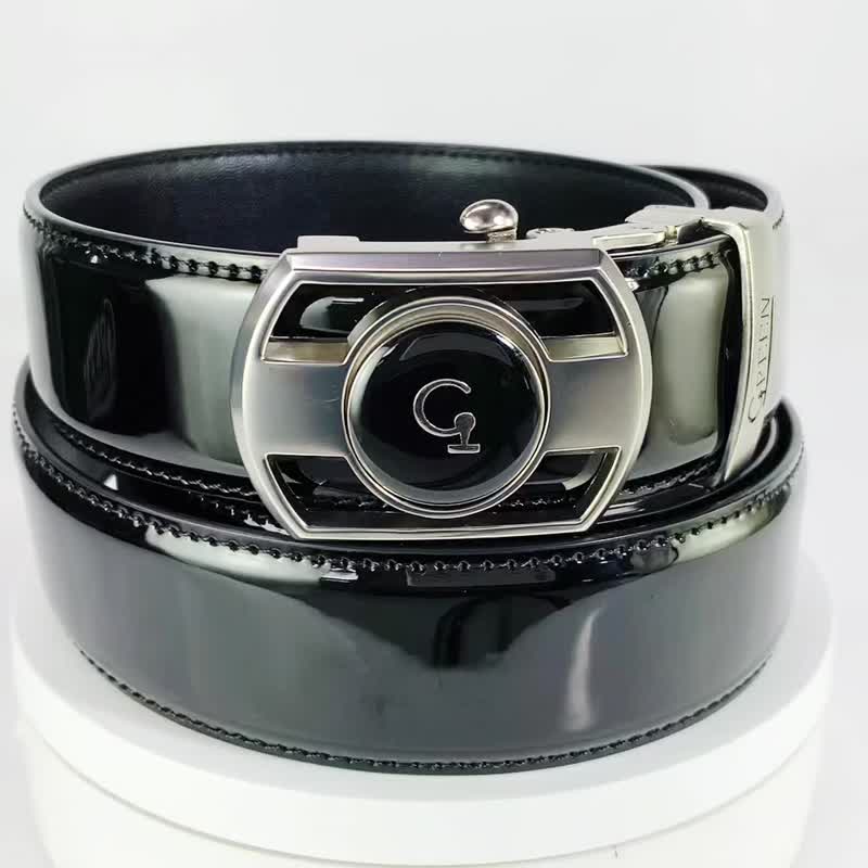 Green Golf Belt for Men, Leather Ratchet Belt with Automatic Buckle - Belts - Faux Leather Black