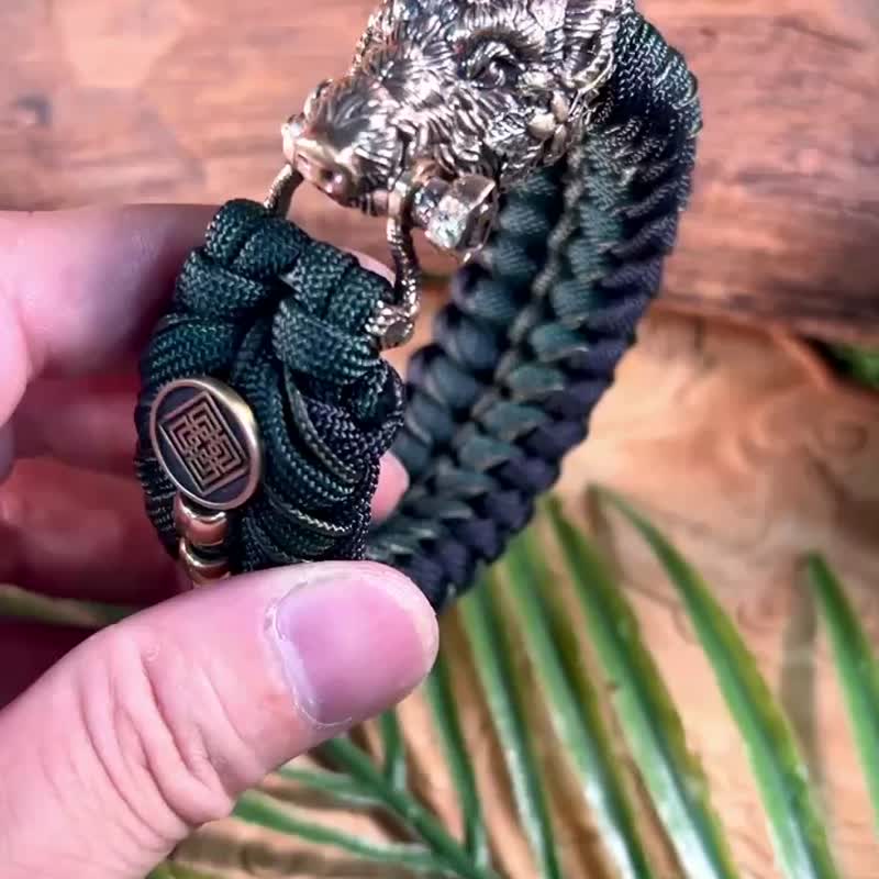 STRING MAN傘繩士-【客製化】傘繩手環Paracord 野豬 - 手鍊/手環 - 銅/黃銅 