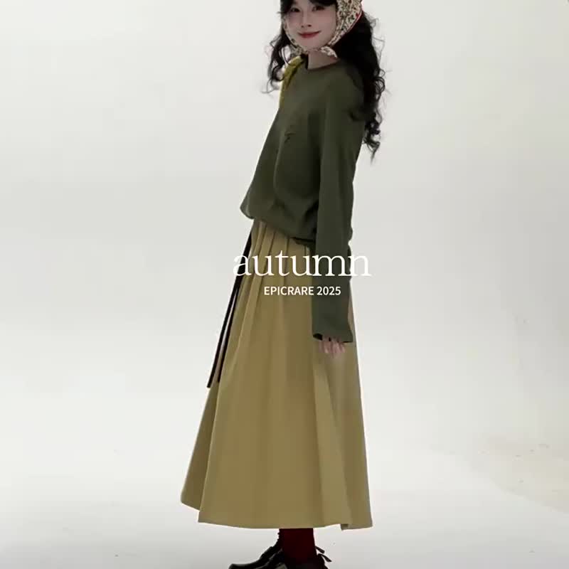 5顏色 復古燈芯絨半身裙 附贈腰帶 日系文藝基礎款簡約裙子 S-M - 裙子/長裙 - 棉．麻 黃色