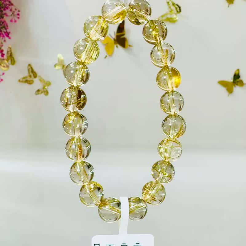 天然輕透料黃金厚板鈦金鈦晶9.3-9.7mm25.18g事業避邪招財陽氣旺 - 手鍊/手環 - 水晶 金色