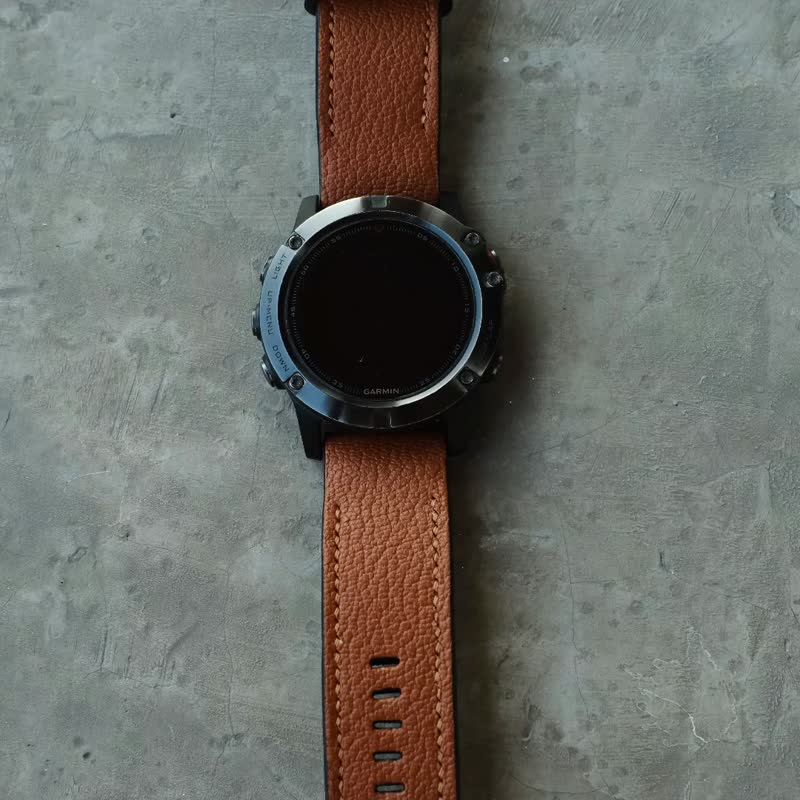 Garmin Quick Fit Strap, Brown CHEVRE Leather Material, Handmade, - สายนาฬิกา - หนังแท้ สีนำ้ตาล