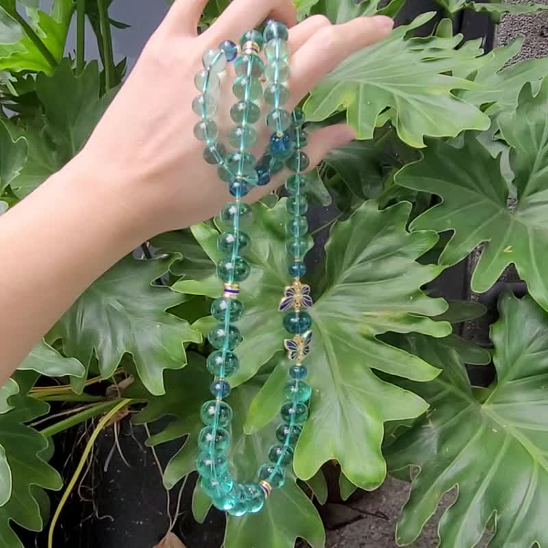 稀有 冰種 藍綠曜石 琺瑯 蝴蝶 福氣 富貴 招財 大寶石 項鍊 單品 - 項鍊 - 寶石 綠色