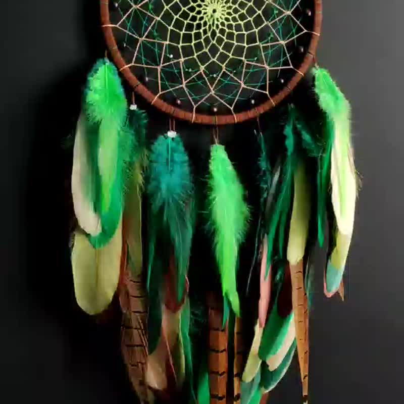 Dream catcher Brown Green Dreamcatcher natural earthy colors Native american - 壁貼/牆壁裝飾 - 繡線 綠色