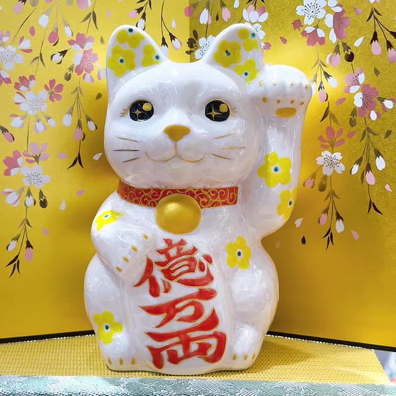 【晶桃億福】日本清水燒招財貓 | 花結晶桃 - 億万両 特大 左 - 擺飾/家飾品 - 瓷 粉紅色