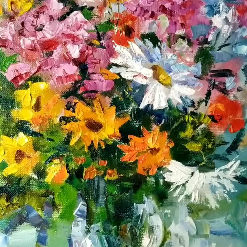 Sunny Bouquet Painting Flower Original Art Impressionism Artwork Floral Wall Art - 海報/掛畫/掛布 - 其他材質 