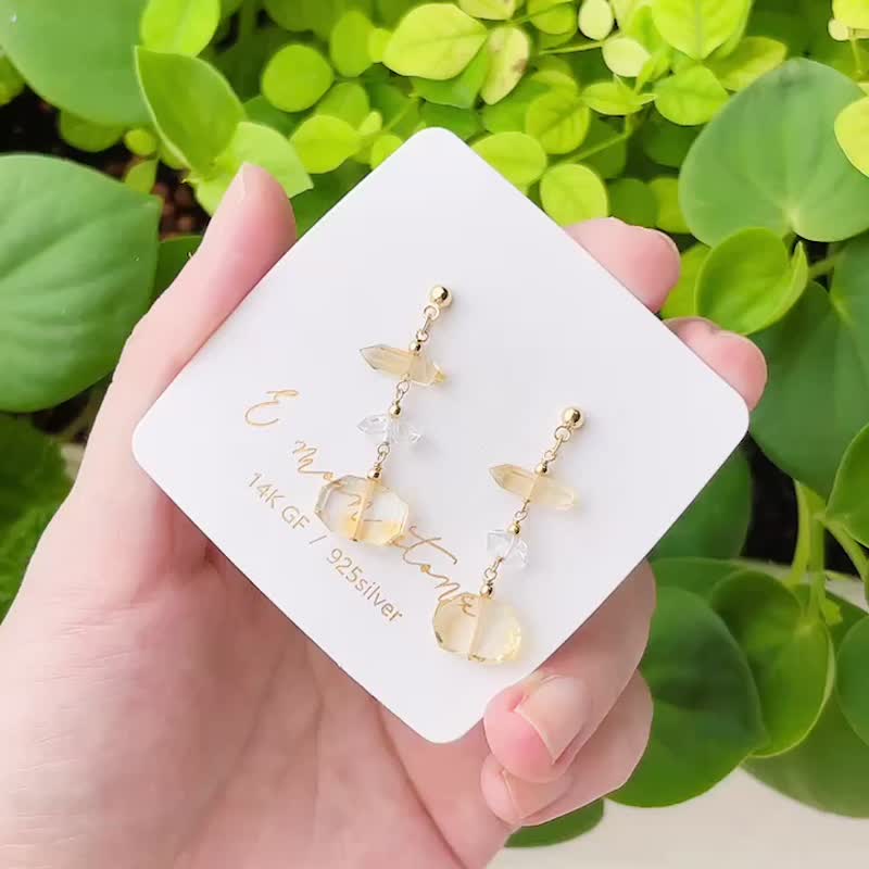 輕珠寶輕檸黃水晶 寶石耳環 - 耳環/耳夾/耳骨夾 - 水晶 黃色
