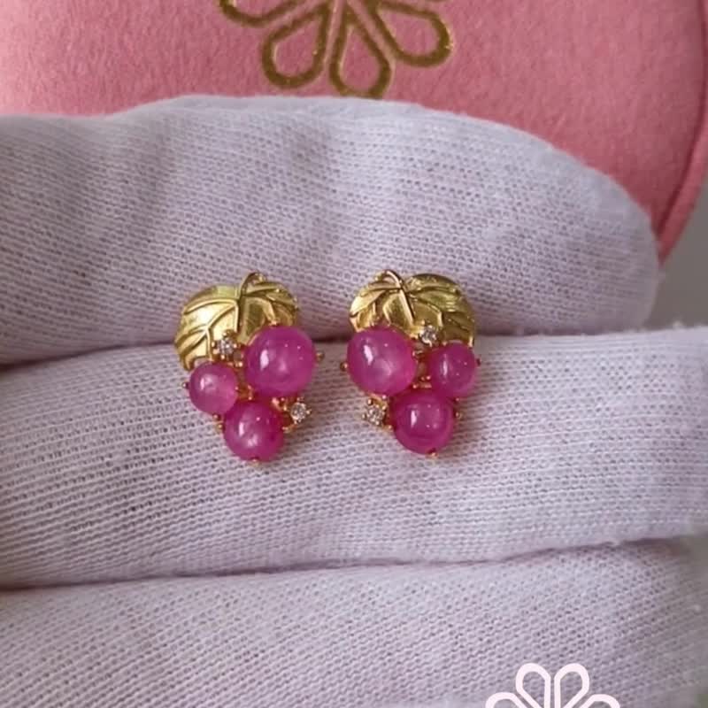 Stud Earrings Natural Ruby Silver Silver 925 with Gold Plated. - Earrings & Clip-ons - Sterling Silver Red