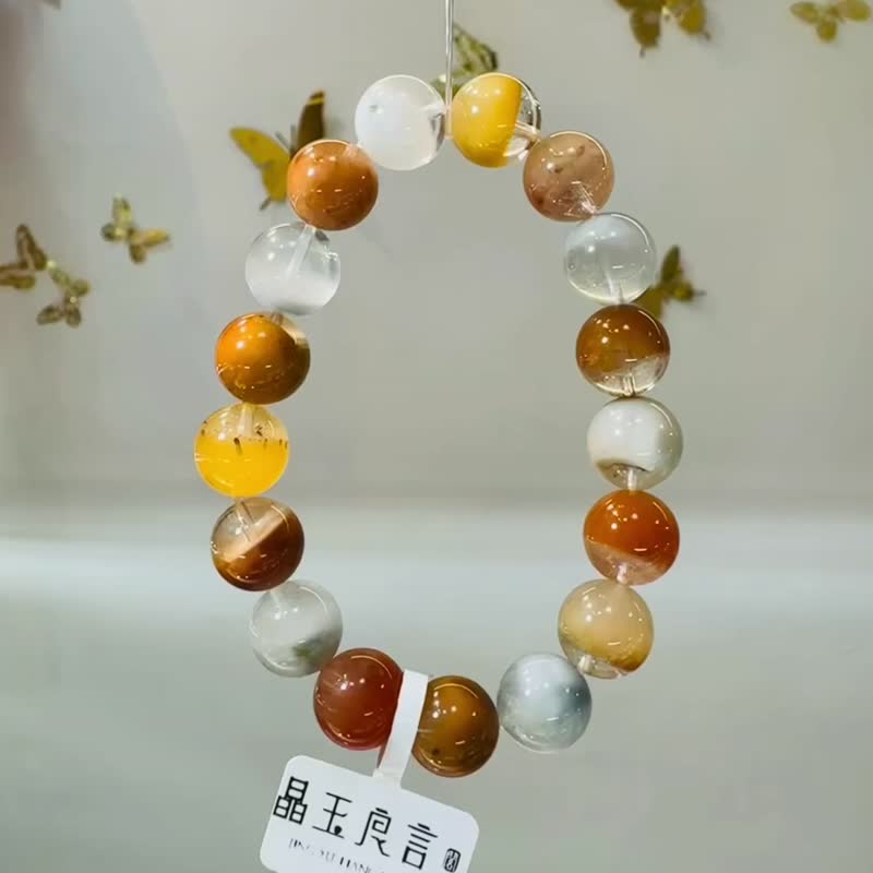 春天色糖果玻璃體半盆彩兔毛水晶11.5mm38.06g帶多顆藍兔毛 - 手鍊/手環 - 水晶 多色