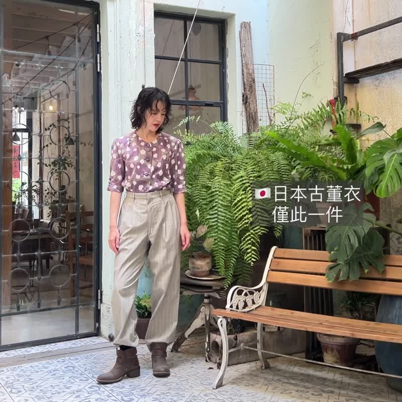 Antique Printed Shirt [Japanese Antique Clothing] Sustainability is the most luxurious product - เสื้อเชิ้ตผู้หญิง - วัสดุอื่นๆ สีม่วง