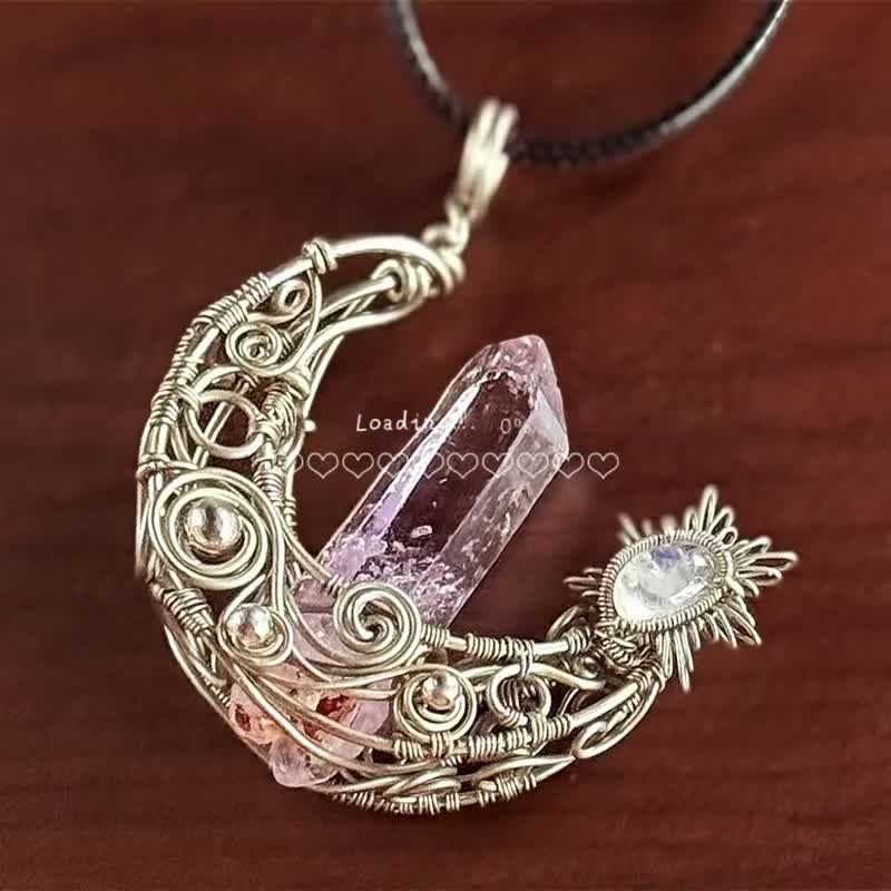 維度橋樑丨上帝指紋紫骸骨水晶藍月光石金工繞線丨水晶靈氣能量 - 項鍊 - 水晶 紫色