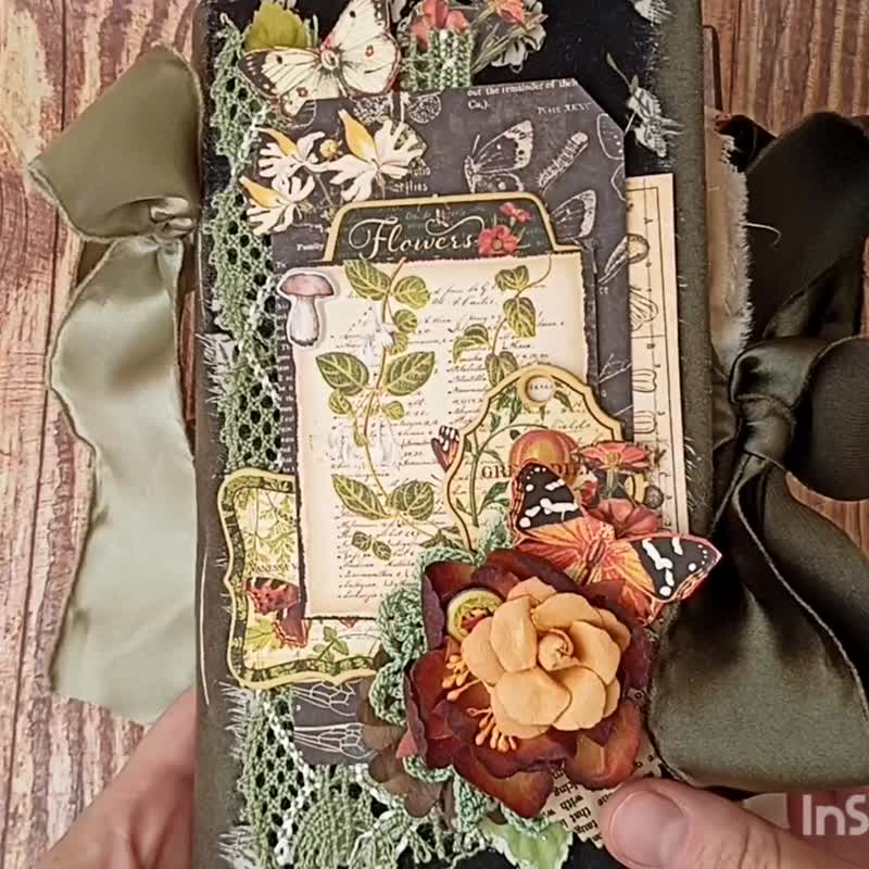 Botany Forest junk journal Woodland notebook for sale handmade - 筆記本/手帳 - 紙 綠色