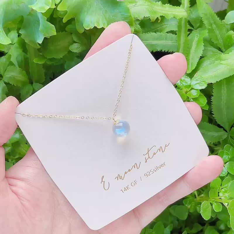 燈泡藍暈月光石 球球項鍊 14K - 項鍊 - 水晶 藍色