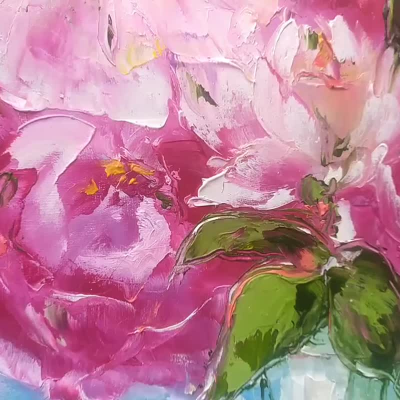 Peony Painting Flower Original Art Floral Wall Art Pink Peonies In Vase 16x20 in - Wall Décor - Other Materials Purple