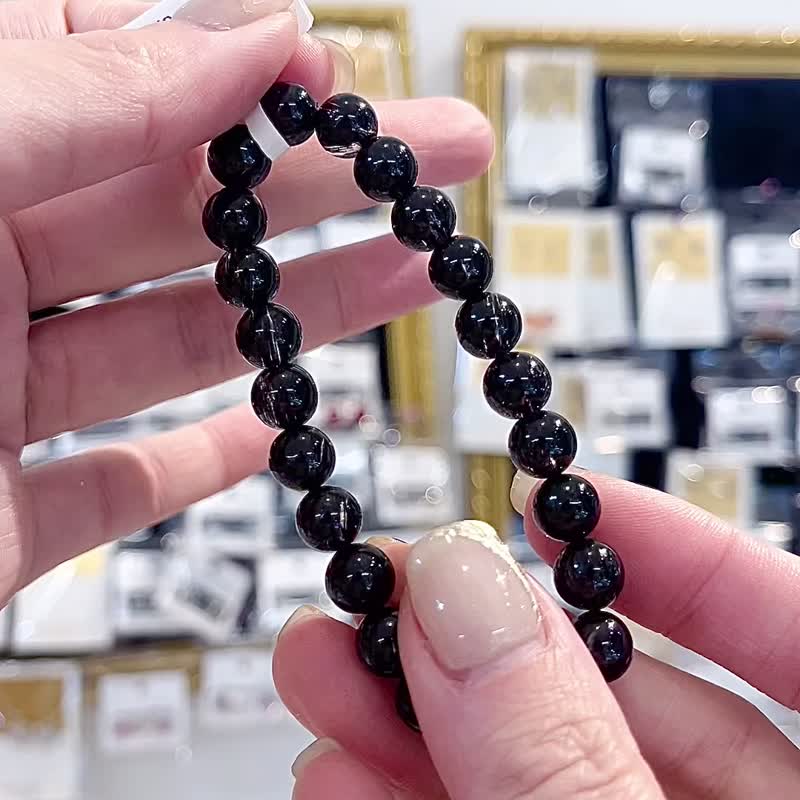 Rare translucent black smooth hair black hair crystal 8mm17.56g crystal to ward off evil spirits, prevent villains and eliminate negative energy - Bracelets - Crystal Black