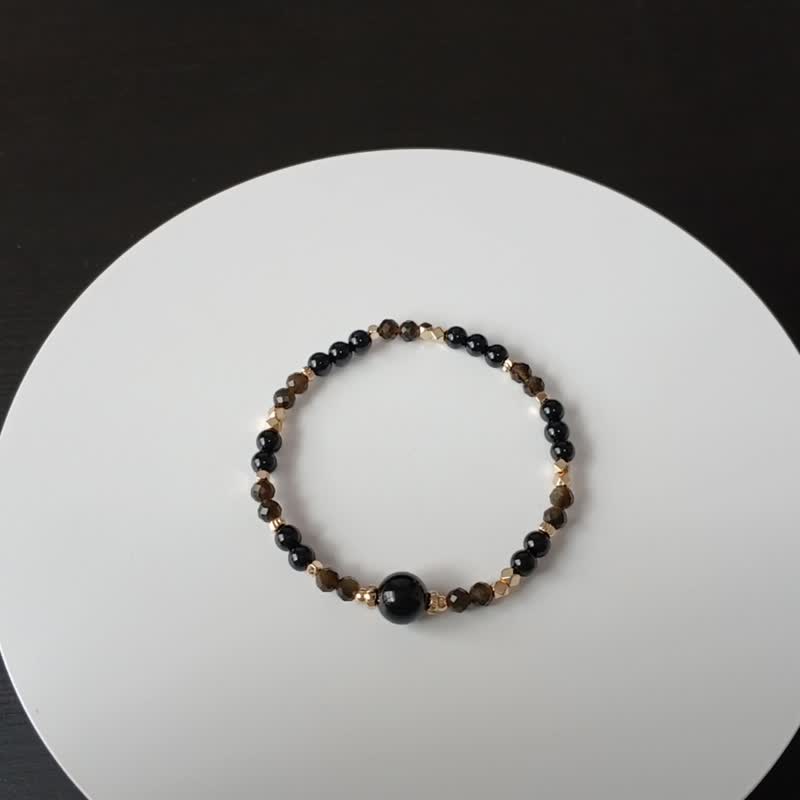 黑碧璽手鍊-金曜石-招財-防小人-附大顆粒白水晶消磁石+飾品盒 - 手鍊/手鐲 - 水晶 黑色