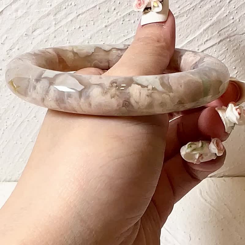 Sakura Agate Bracelet Agate Bracelet Purple Pink Ice Bottom Rare Vegetable Garden Peach Floating Green Circle Mouth 55-56 - Bracelets - Jade 