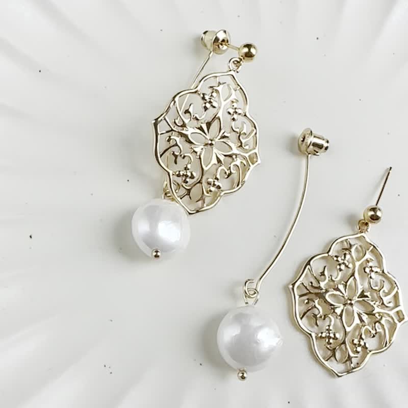Baroque Freshwater Pearl 14K Retro Earrings/Wedding Bride Earrings/Wedding Earrings - Earrings & Clip-ons - Pearl 