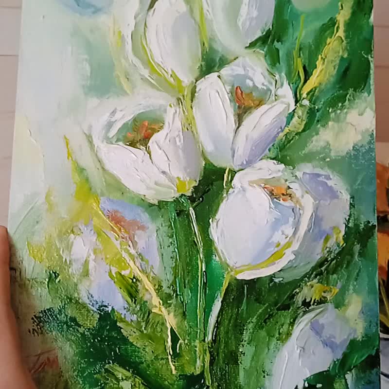 Tulips Painting Flower Painting Tulips artwork Original art Oil on canvas 8*12in - 海報/掛畫/掛布 - 其他材質 白色