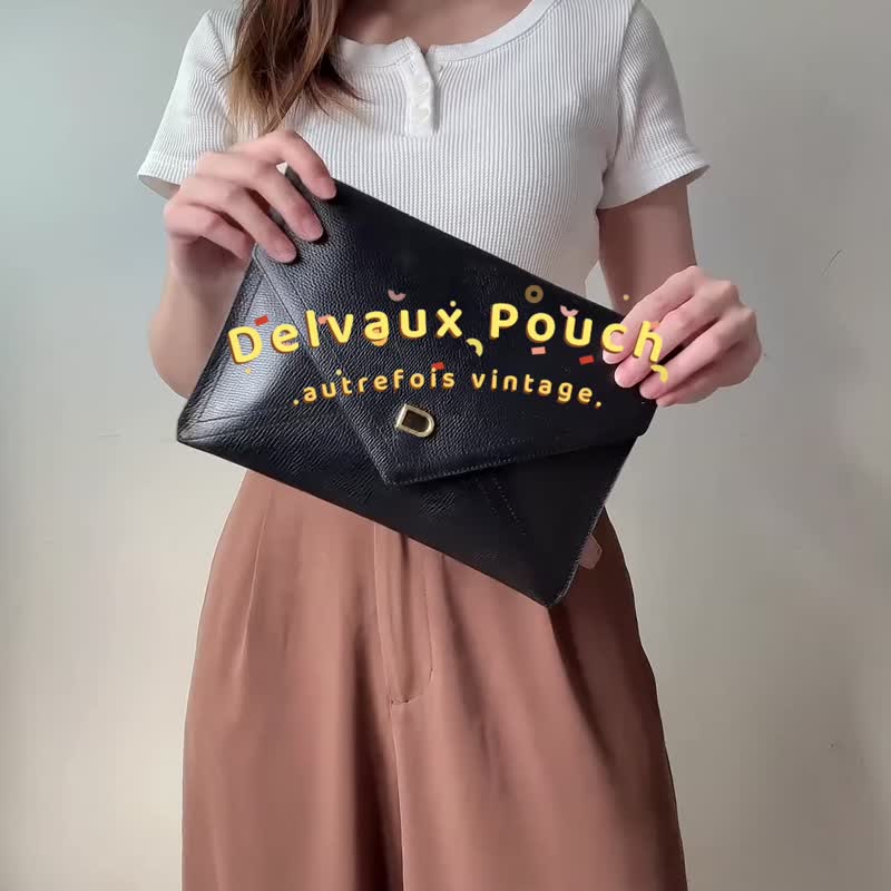 Rare second-hand Delvaux Belgian royal brand envelope-shaped clutch chain bag crossbody bag - กระเป๋าคลัทช์ - หนังแท้ สีดำ