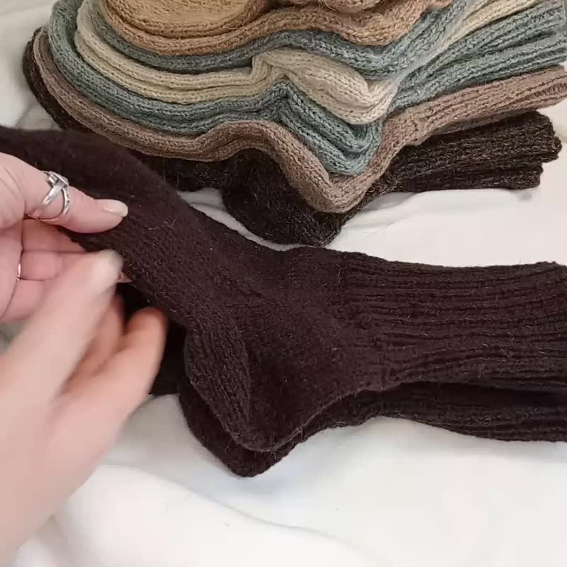 手工編織 純羊毛襪 天然羊毛 冬季保暖襪 手作襪子 多色選擇 溫暖 - 襪子 - 羊毛 咖啡色