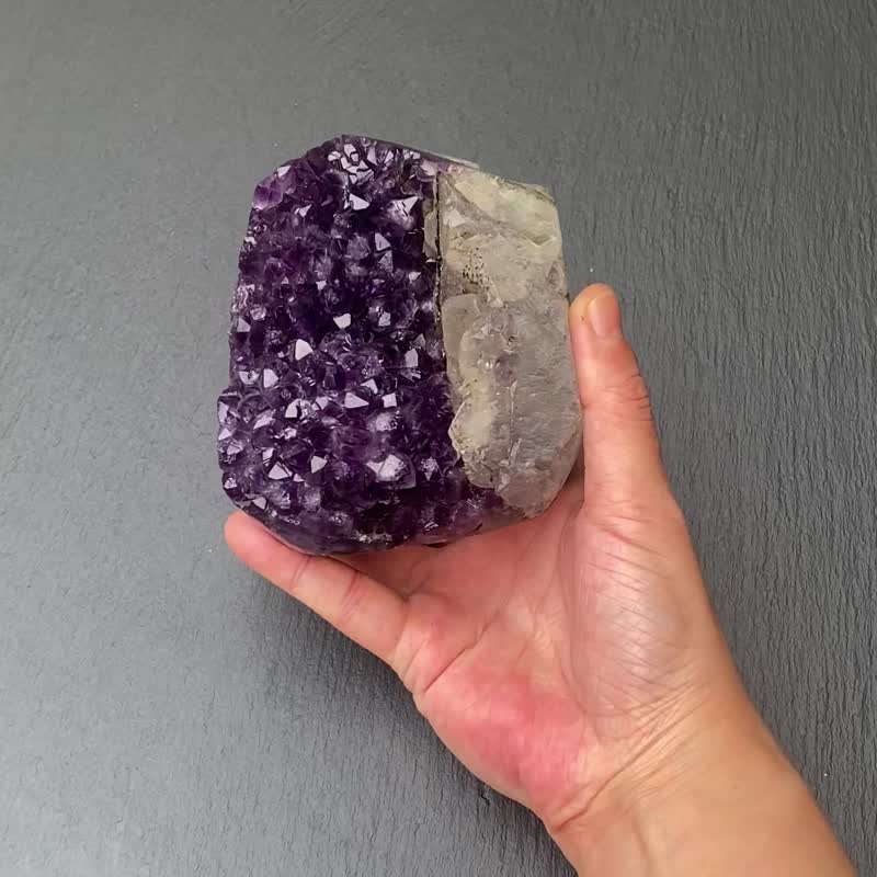 招財開運-天然原礦異象紫晶花鎮共生方解石及黑碧璽 消磁淨化手鍊 - 擺飾/家飾品 - 水晶 紫色