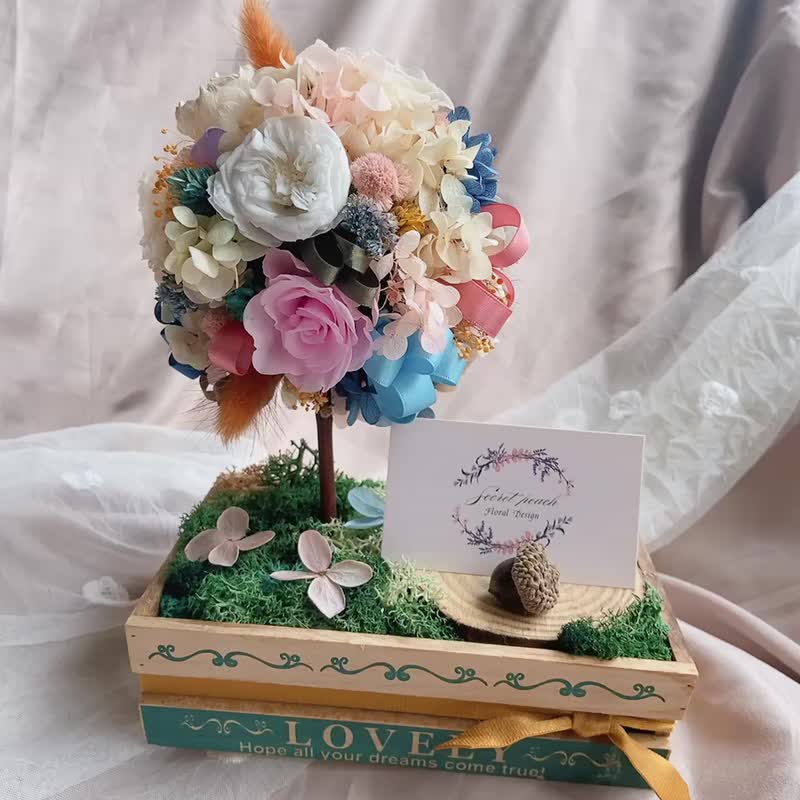 Original Colorful Flower Ball Tree Business Card Holder/ Preserved Flower Opening Flower Ceremony Business Card Holder Table Flower Dried Flower - ช่อดอกไม้แห้ง - พืช/ดอกไม้ หลากหลายสี