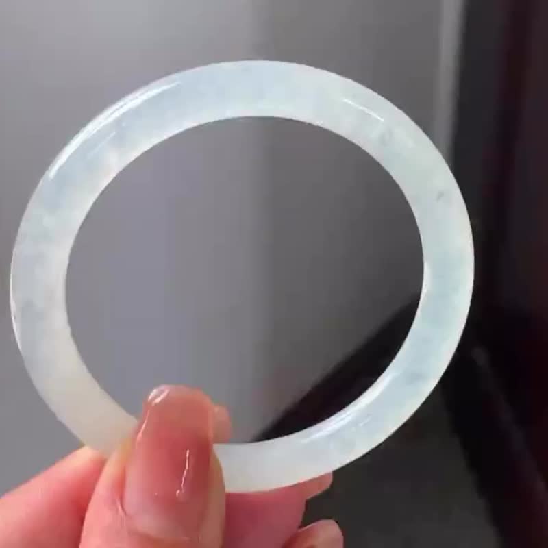 冰種翡翠天然翡翠玉鐲A玉手鐲 玉鈪 • 冰種白月光翡翠圓鐲 - 手鍊/手環 - 玉石 白色