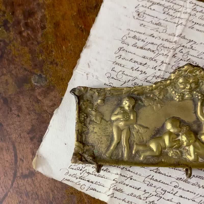 * 50808-華麗法國百年黃銅小天使藝術浮雕壁飾掛架 - 壁貼/牆壁裝飾 - 銅/黃銅 