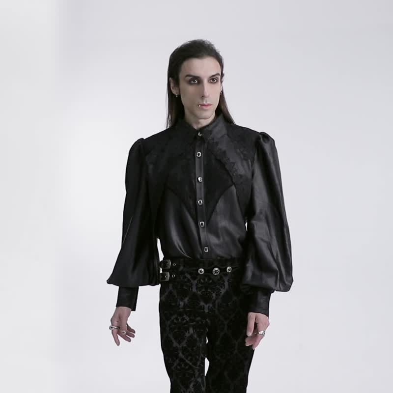 Gothic Wizard Layered Gorgeous Puff Sleeve Shirt - Black/White - Men's Shirts - Other Materials White