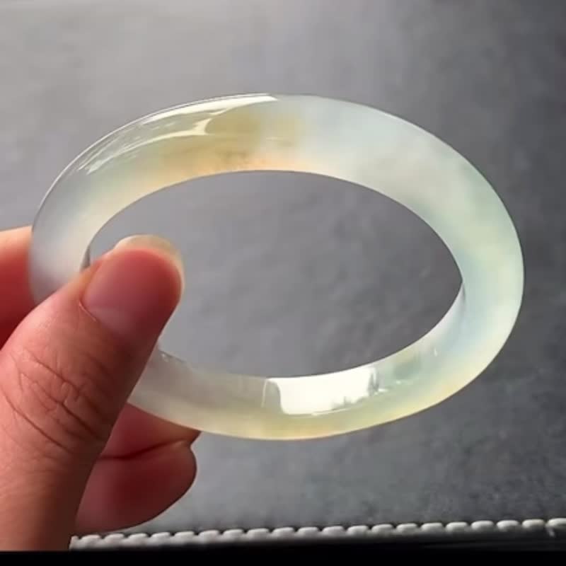 冰種玉鐲 天然翡翠玉鐲 A玉 手鐲 • 高冰種桂花蜜黃翡翠貴妃鐲 - 手鍊/手環 - 玉石 黃色