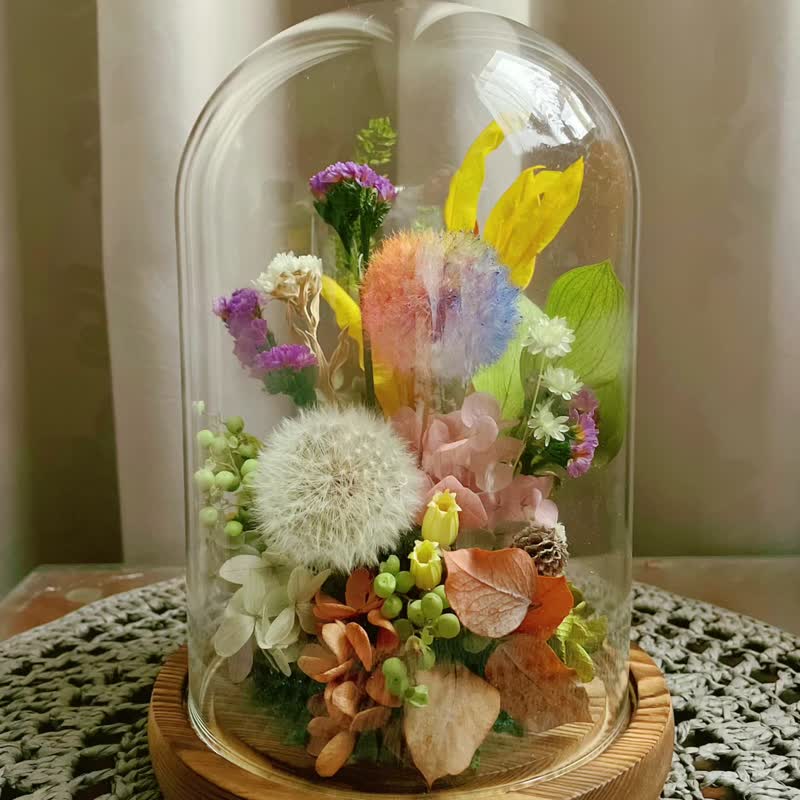 [Eternal Flower Gift] Eternal Dandelion Glowing Glass Cup/Opening Flower Gift/Promotion Flower Gift/Congratulation Flower Gift - ช่อดอกไม้แห้ง - พืช/ดอกไม้ 