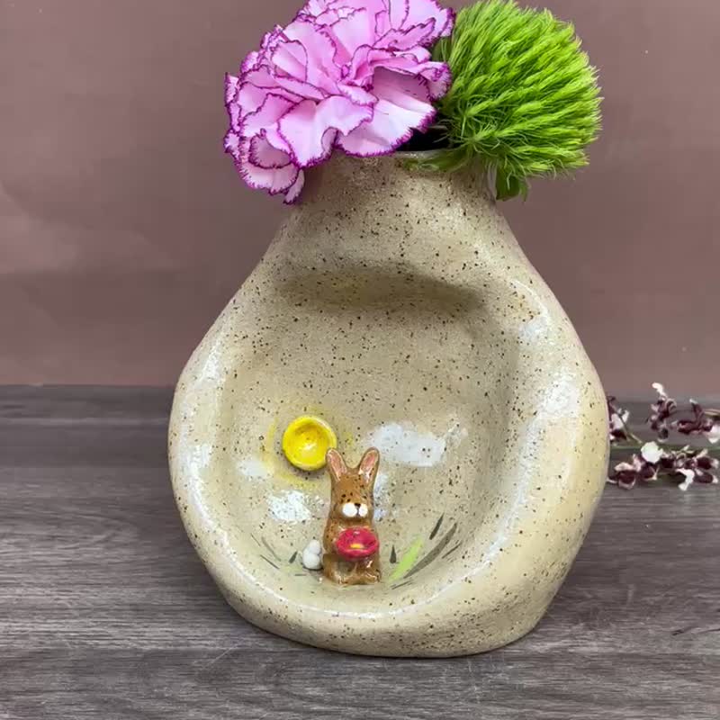 A Lu Tutu big pottery vase/gift/hand-painted hand-painted original clay imported from the United States is the only one - เซรามิก - ดินเผา หลากหลายสี