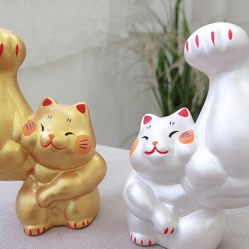 Japan [RYUKODO] Authorized-Muscle Good Luck Lucky Cat (Pair) | Graduation Gift | Father's Day Gift - ของวางตกแต่ง - ดินเผา 