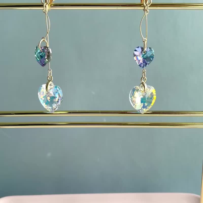 Crystal Glass Rocking Earrings Earrings Clear Heart - ต่างหู - แก้ว สีใส