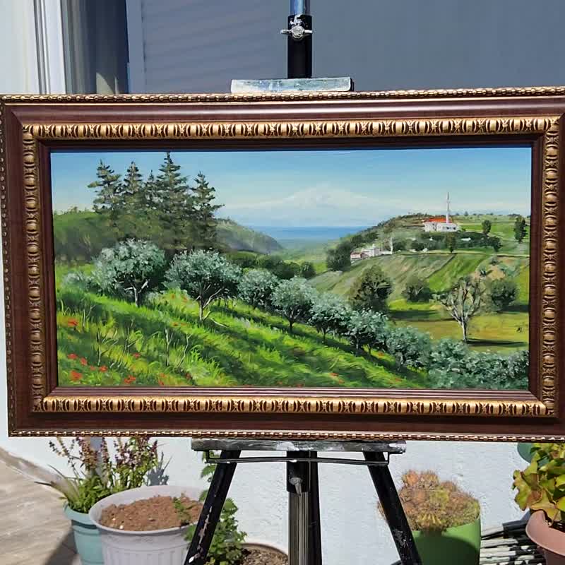 Olive Trees Painting Landscape Original Art Pine Trees Garden Scene Original Art - 插畫/繪畫/寫字 - 其他材質 