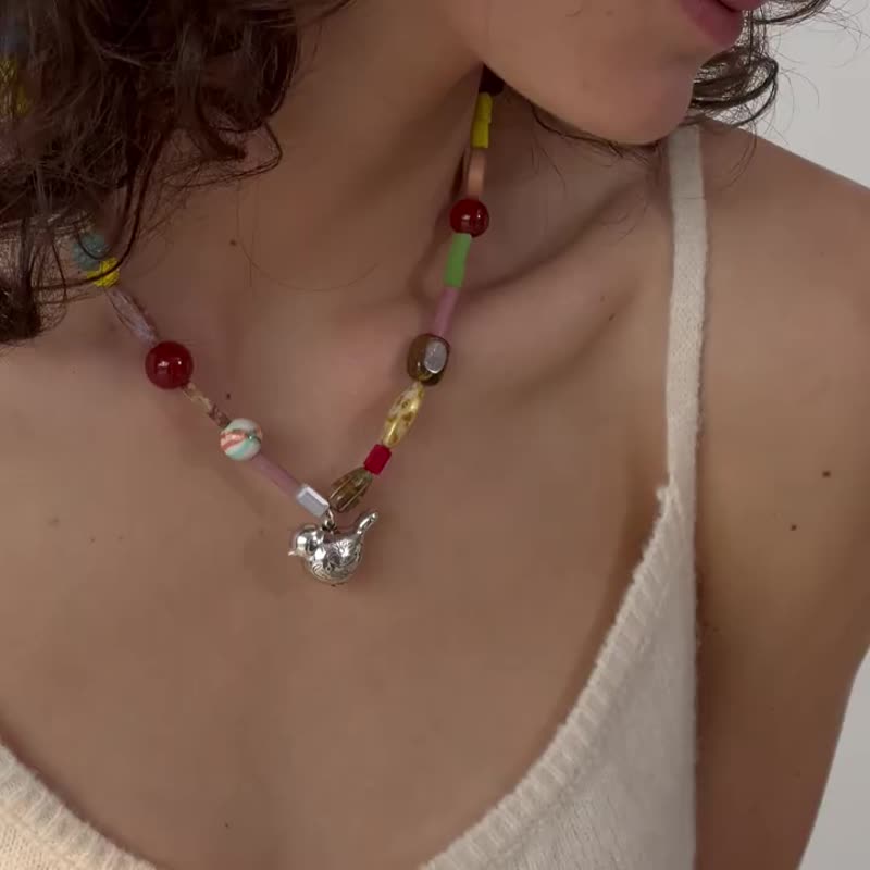 多寶滿足鳥串珠短項鏈 原創設計小眾氣質度假高級感 - 項鍊 - 半寶石 