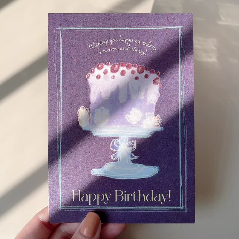 【Lam Island】Cherry Cake Birthday Card - Cards & Postcards - Paper Purple