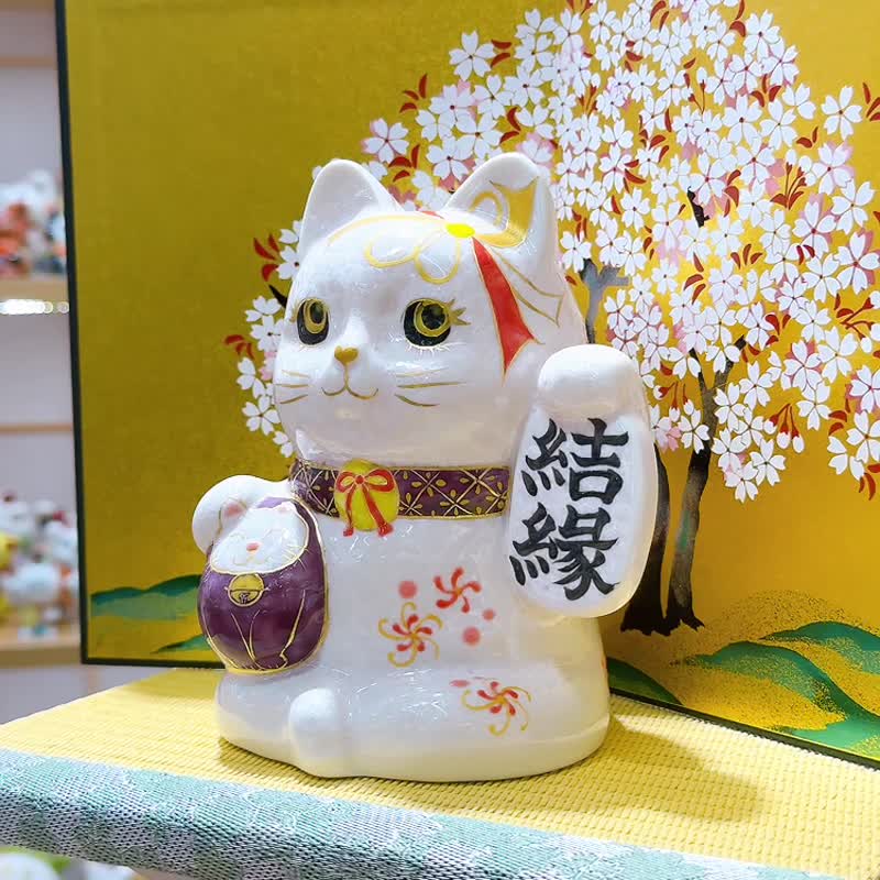 【桃色結緣】日本清水燒招財貓 | 達摩花結晶 - 桃 結緣 - 擺飾/家飾品 - 瓷 粉紅色